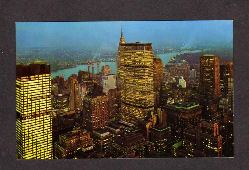 NY Pan Am Bldg Building Skyscrapers Night View New York City Postcard