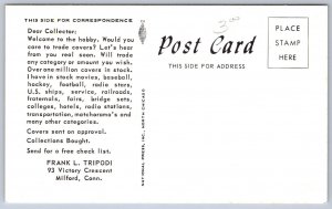 K44/ Milford Connecticut Postcard c1940s Tripodi Hobby Covers Ephemera 376