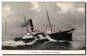 Old Postcard Ship In A Sea Traversee eventful Trade