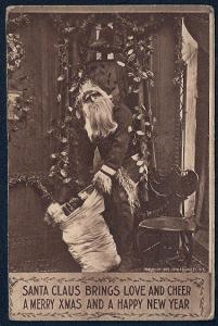 'Santa Claus Brings Love ...' Santa at Door Unused c1910s