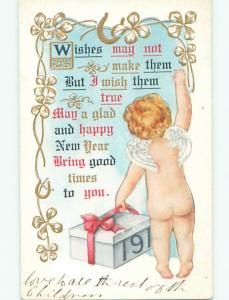 1913 new year ANGEL CARRIES GIFT BOX WITH YEAR WRITTEN ON THE SIDE k5279