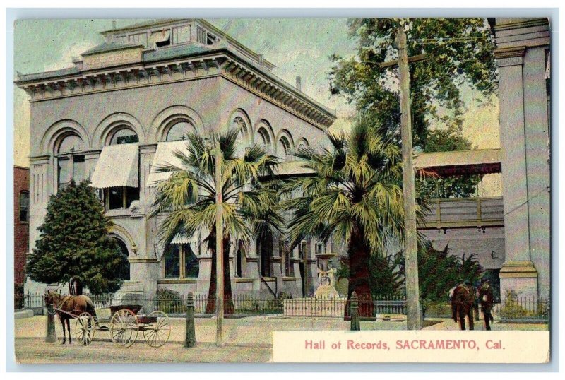 c1910's Hall Of Records Horse Wagon Sacramento California CA Antique Postcard 