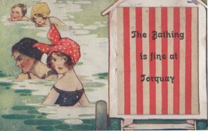 Swimming Bathing At Torquay Devon Mailing Novelty Old Comic Postcard