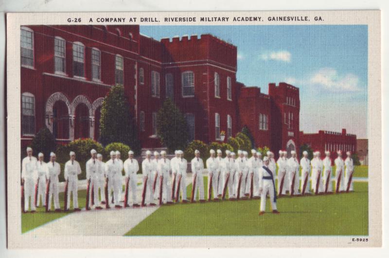 P830 1930-45 linen card riverside military academy a company at drill