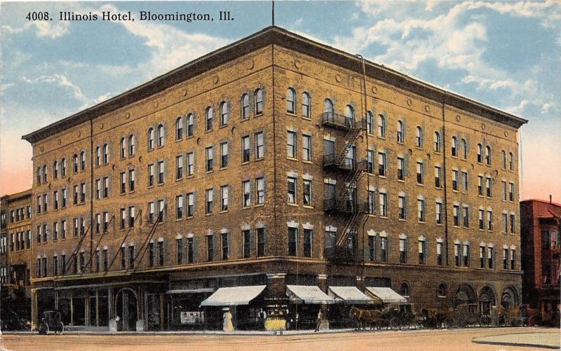 a72/ Bloomington Illinois Il Postcard c1910 Illinois Hotel Building