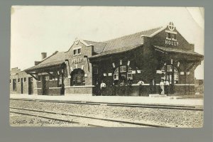 Holly COLORADO RPPC 1914 DEPOT Train Station SANTA FE RAILROAD nr Lamar Granada