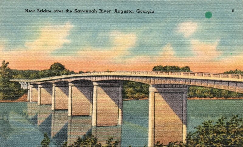 ?Vintage Postcard 1930's New Bridge over the Savannah River Augusta Georgia GA 