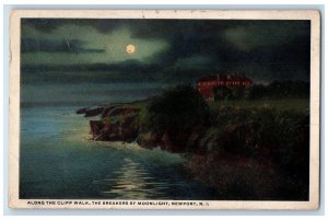 1919 Along The Cliff Walk The Breakers By Moonlight Newport RI Postcard 