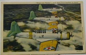 A021     WORLD WAR  II  PLANES   LINEN  POSTCARD,   NAVY ...