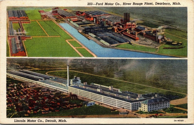 Vtg Ford Lincoln Motor Company River Rouge Plant Dearborn Detroit MI Postcard