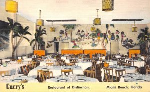 Miami Beach Florida Curry's Restaurant, Color Linen Vintage Postcard U8352
