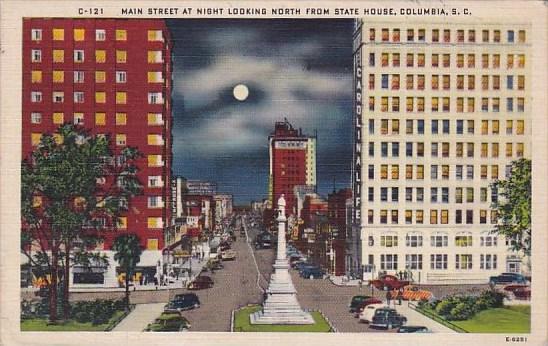 South Carolina Columbia Main Street At night Looking North From State House 1944