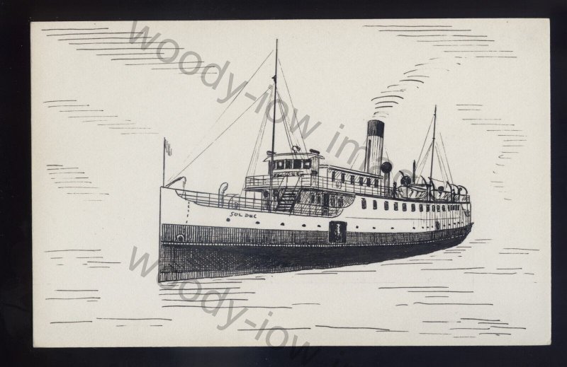 pen056 - Original Pen & Ink Postcard - USA Ferry - Sol Duc , built 1912