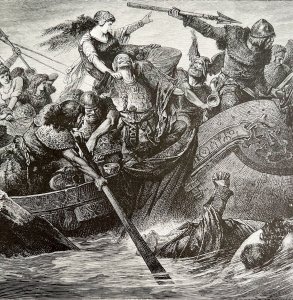 A Norse Viking Raid Under Olaf Woodcut Print Victorian 1894 Art DWT2
