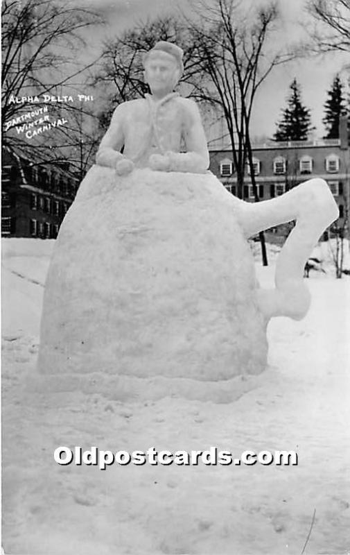 Alpha Delta Phi Real Photo Dartmouth Winter Carnival 1940 Snow Sculpture Unused 