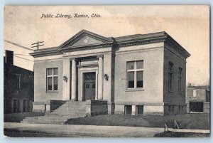 1908 Kenton Ohio OH Vintage Postcard Public Library Exterior View Street Posted