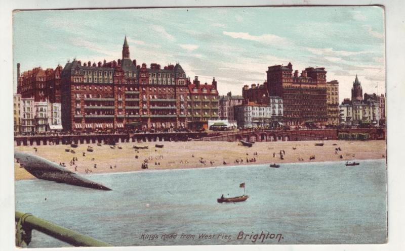 P184 JL old postcard kings rd beach w. pier brighton england