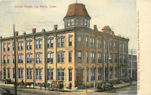 Wheelock Postcard; Union Hotel, Le Mars IA Plymouth County Horsedrawn Wagons