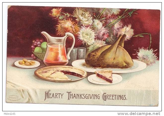 1907 IAP Thanksgiving Postcard Signed Clapsaddle Roast Turkey Feast Embossed