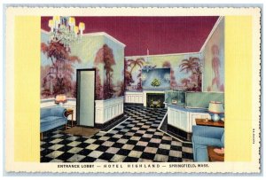 c1940s Entrance Lobby Interior Hotel Highland Interior Springfield MA Postcard