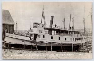 Brewer ME Steamer Sedgwick @ Barbour Shipyard~Penobscot River~Sailing Masts~RPPC