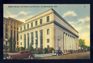 Birmingham, Alabama/AL Postcard, Public Library, 21st & 6th Avenue, Old Cars