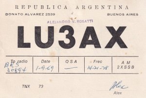 Buenos Aires Argentina 1960s Old QSL Amateur Radio Card Receipt