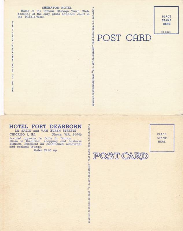 (2 cards) Chicago IL, Illinois - Sheraton Hotel - Hotel Fort Dearborn - Linen