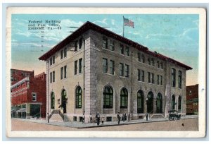 1926 Federal Building Post Office Flag Classic Car People Roanoke VA  Postcard 