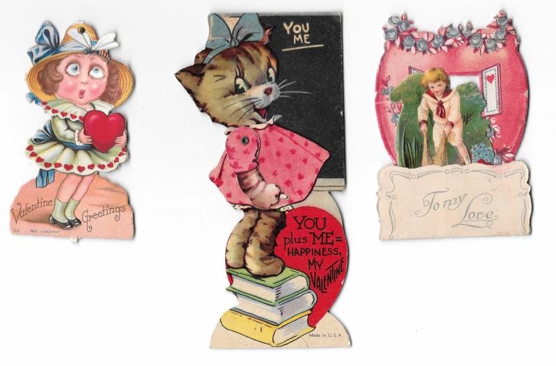 Vintage Valentine Day Card Die Cut Mechanical Girl & Boy in