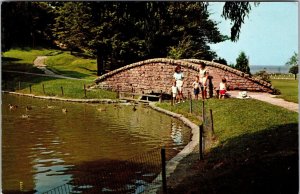 Vtg Ashtabula Ohio OH Stone Bridge Lake Shore Park Chrome View Postcard