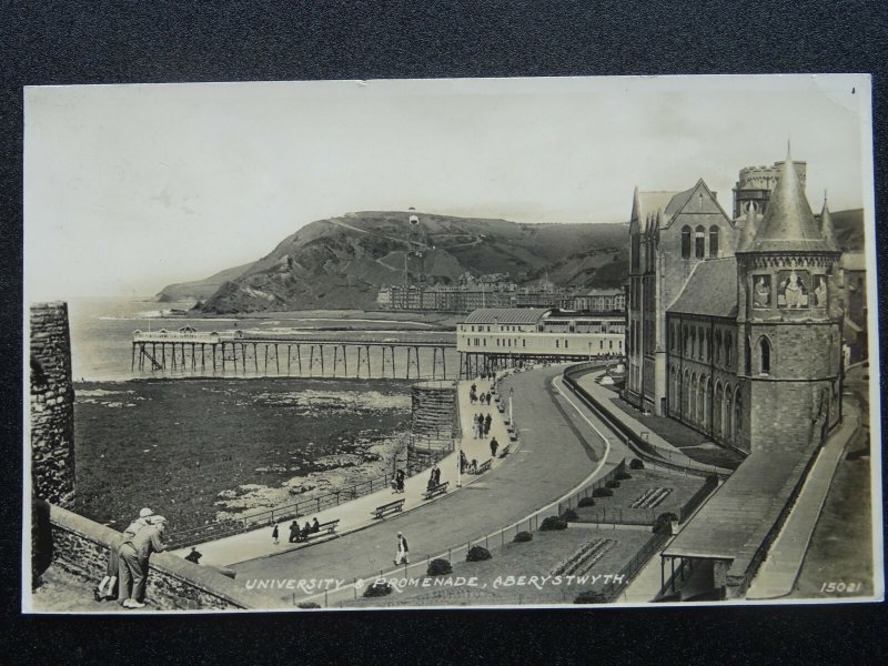 Aberystwyth UNIVERSITY & PROMENADE / PIER c1951 RP Postcard