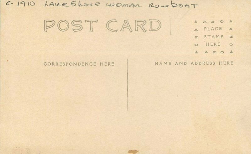Lakeshore woman rowboat C-1910 RPPC Photo Postcard 21-13052