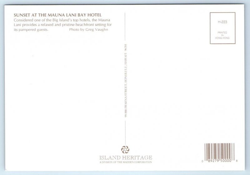 WAIMEA, Hawaii HI ~ Sunset MAUNA LANI BAY HOTEL Hammock 4x6 Postcard