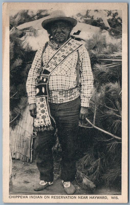 CHIPPEWA INDIAN ON RESERVATION NEAR HAYWARD WIS. ANTIQUE POSTCARD 