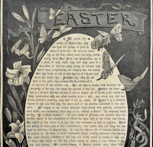 Easter Woodcut Poem 1885 Victorian XL Full Page Art Spring Holiday DWII1