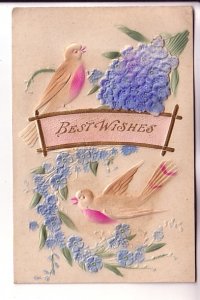 Best Wishes,  Felt Flowers Applique, Embossed Silkscreened Birds,