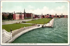 Boston Massachusetts MA, Esplanade From West Boston Bridge, Vintage Postcard