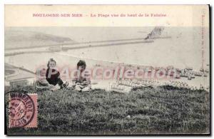 Old Postcard Boulogne sur Mer beach view from the top of the cliff