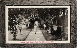 New Westminster BC Lover's Walk Queen's Park Girl PNC Brown RPPC Postcard F75