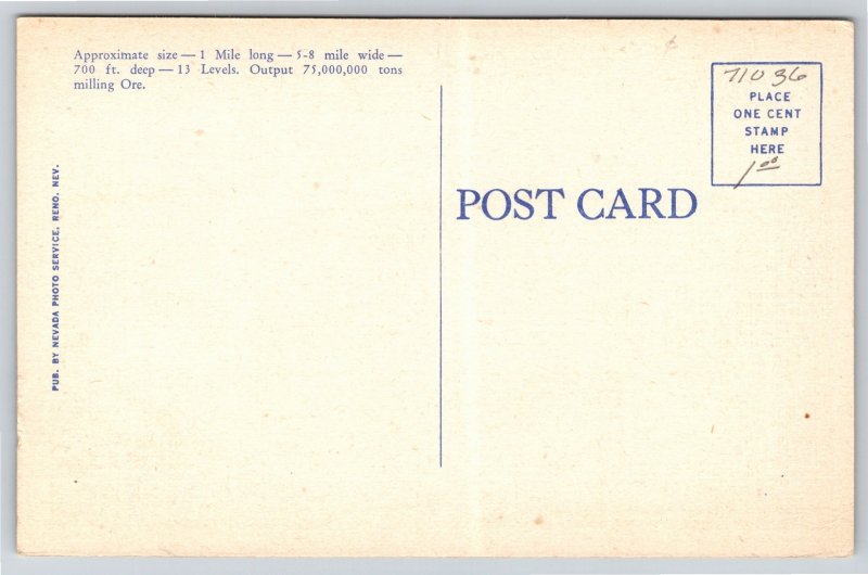 Mining~Air View Copper Pit In Ruth Nevada~Vintage Postcard