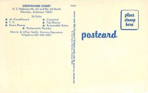 HARRISON ARKANSAS CRESTHAVEN COURT HIGHWAYS 62 & 65 POSTCARD c1960s MARVIN SMITH