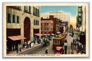 Vintage 1947 Linen Postcard Cable Car Antique Car  St. Catherine Street Montreal