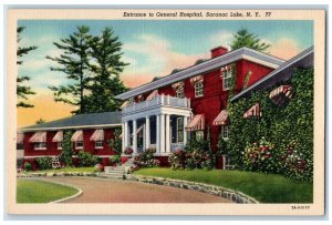 c1940 Entrance General Hospital Exterior Building Saranac Lake New York Postcard 