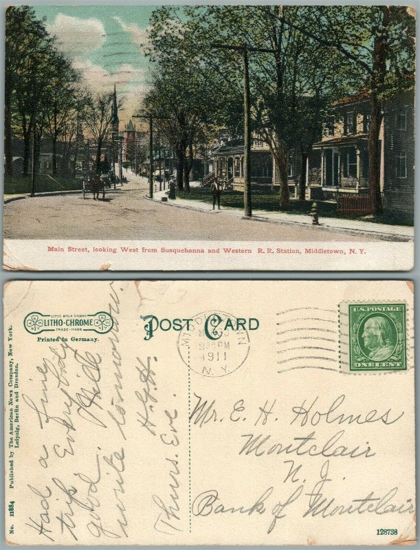 MIDDLETOWN N.Y. MAIN STREET 1911 ANTIQUE POSTCARD