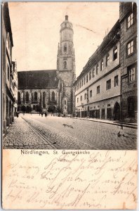 VINTAGE POSTCARD ST. GEORGE'S CHURCH AND STREET SCENE NORDLINGEN GERMANY 1910s