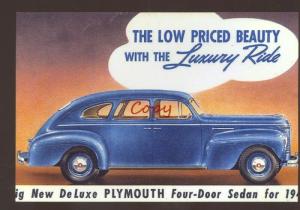 1940 PLYMOUTH SEDAN CAR DEALER ADVERTISING POSTCARD '40 MOPAR