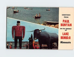 Postcard Greetings From Paul Bunyan On The Shores Of Lake Bemidji Minnesota USA