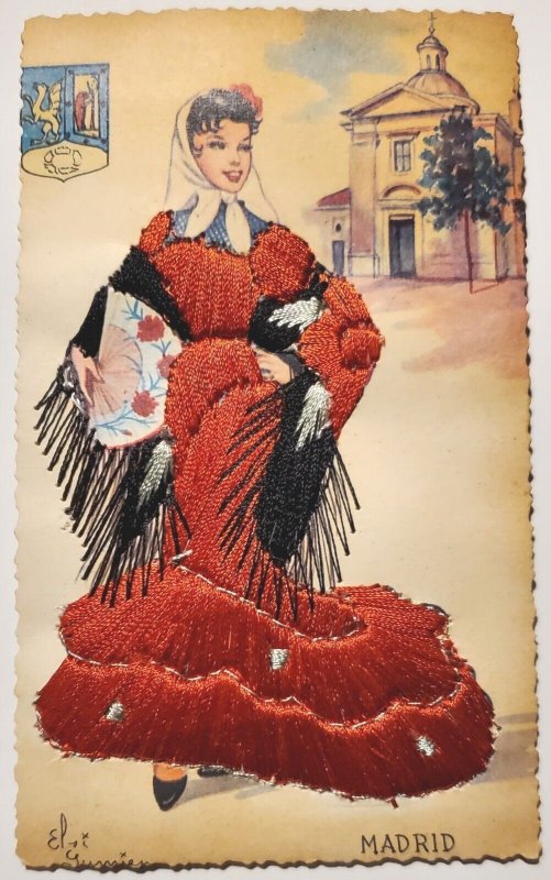 Madrid Pretty Lady Embroidered Beautiful Red Dress Black Shawl Elsi Postcard P30