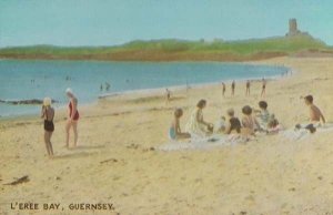 Guernsey L'Eree Bay Beach Family Outing Vintage Postcard